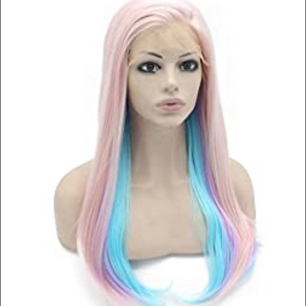Pink blue purple Synthetic lace front wig